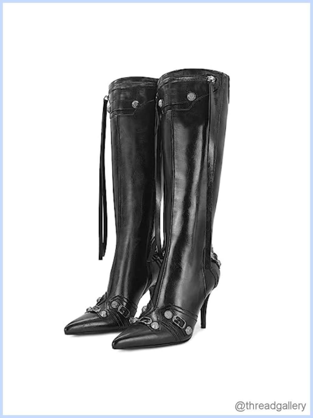 Women's Stiletto Faux Leather Knee High Boots Pointed Toe High Heel Zipper